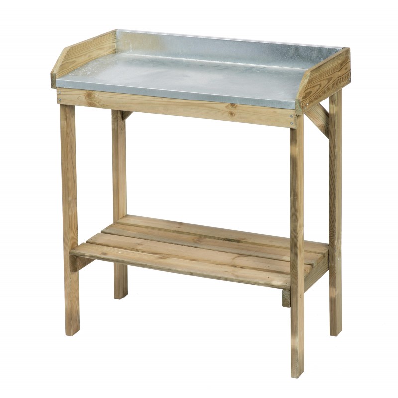 Table de rempotage en pin - Plan de travail zinc