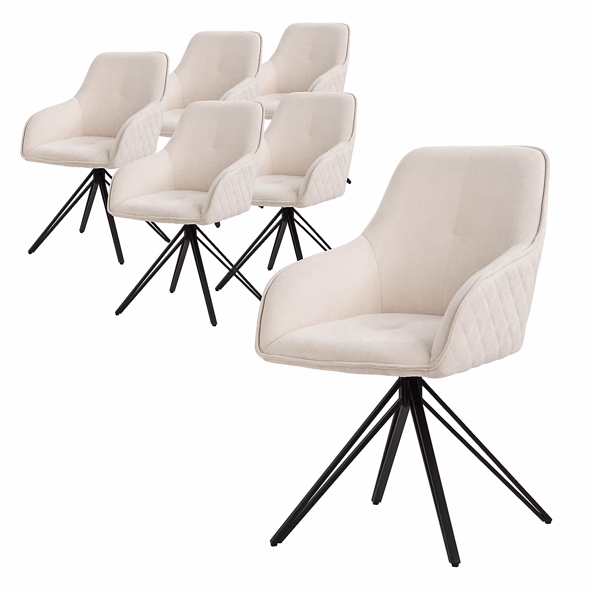 6x Chaise de salle à manger crème pivotante fauteuil rembourrée de salon – Réf. FVIJVEQAL2245525850
