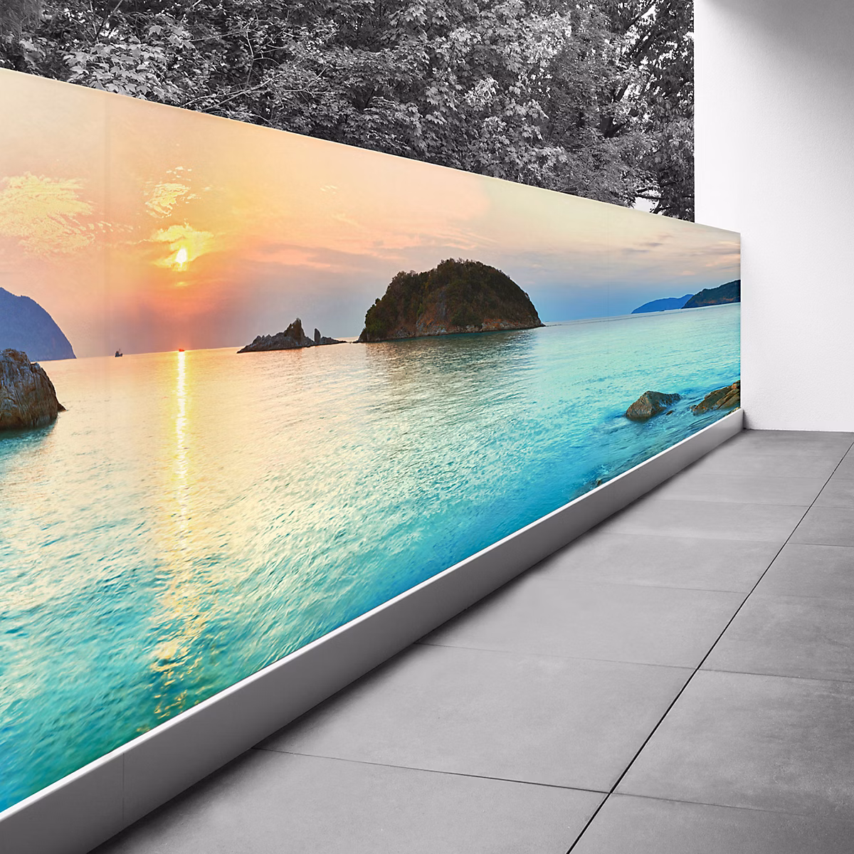 Brise vue Trompe l'oeil – 110 × 467 cm, Couché de soleil 3617689699066