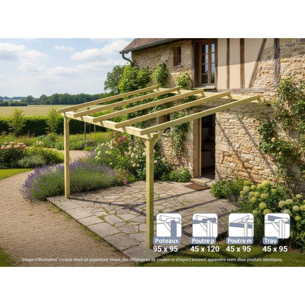 JARDIDECO Pergola adossée en bois massif saint-denis 300 x 300 cm - maderland