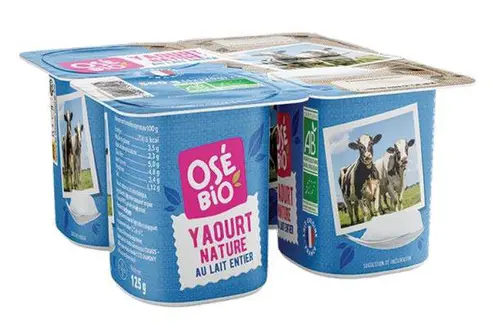 Conçu pour vos extérieurs：Yaourts nature au lait entier bio Osé Bio – 4 x 125 g