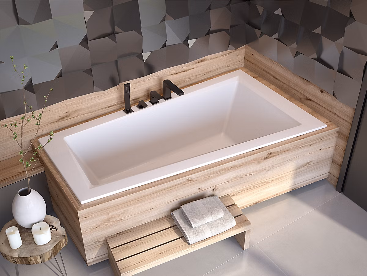 Baignoire asymétrique 150 × 85 Droite INTIMA SLIM acrylique blanc + Habillage en polystyrène (4 cm) + Pieds + Vidage à chromé
