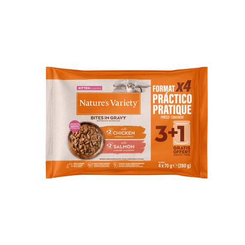 POCHON POUR CHATON NATURE'S VARIETY® - BOUCHÉES AVEC POULET/SAUMON - 4X70G