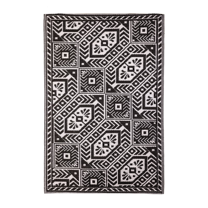 Tapis de jardin noir et blanc réversible 122 x 182 cm