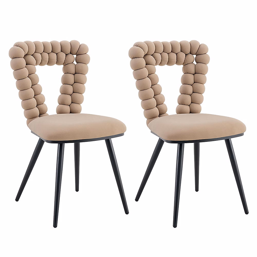 2 Chaises Velours Camel – Dossier Triangulaire, Pieds Noirs
