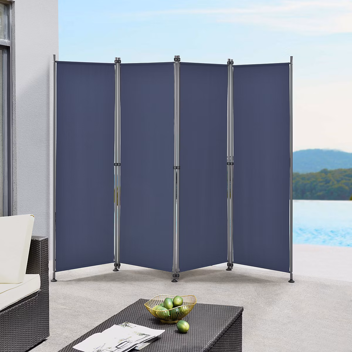 Brise-vue Modica à 4 Panneaux Polyester 215 × 170 cm Bleu Foncé pro.tec