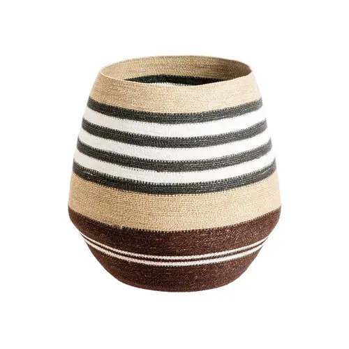 Vie dehors：Panière rayée naturel/marron/blanc à base rétrécie en osier grand modèle - Ø 45 x H 44 cm