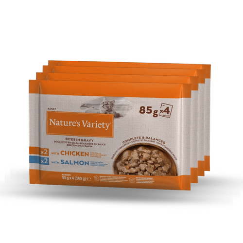 BOUCHÉES EN SAUCE NATURE'S VARIETY® POULET/SAUMON - 85GR - 4x SACHETS