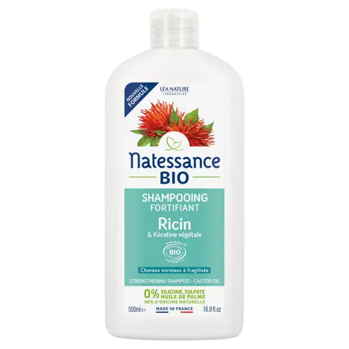 Pour vos jardins：Shampooing fortifiant bio Ricin & Kératine végétale Natessance – 500 ml