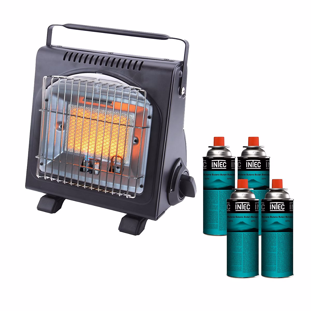Chauffage à gaz portable 1700W Céramique + 4 Cartouches de gaz Thermocouple ODS Camping Pêche INTEC – Réf. WHTKQXBAR9698780890