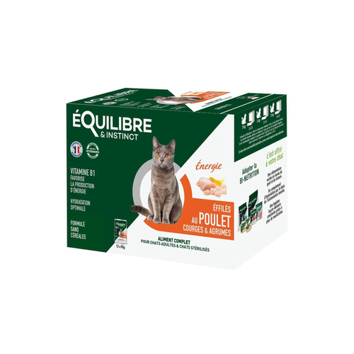 PACK POCHONS ÉFFILÉS CHAT - ÉQUILIBRE & INSTINCT® ÉNERGIE - POULET - 12X85G
