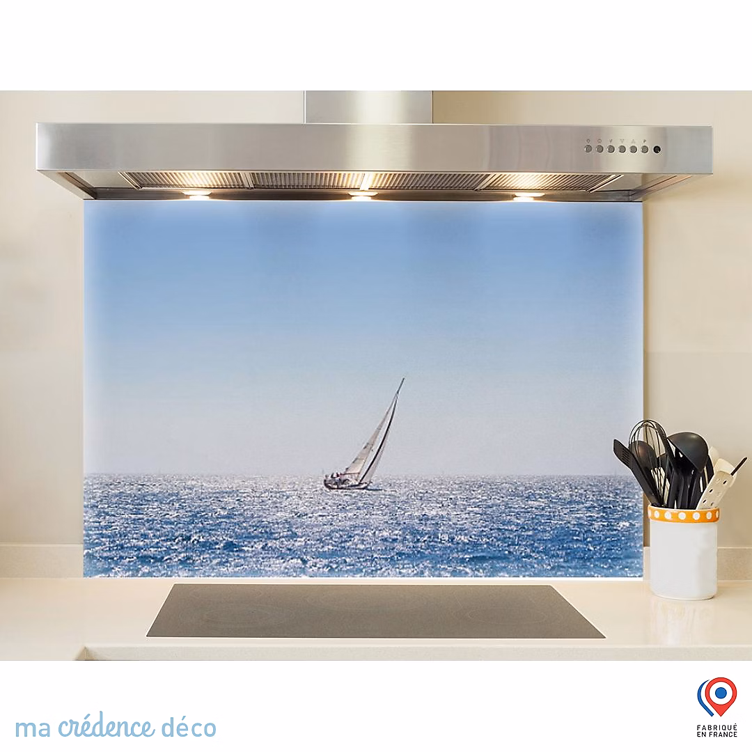 Crédence cuisine fond de hotte Mer et bateau – Verre trempé | L 70 cm x H 60 cm | MaCrédenceDéco