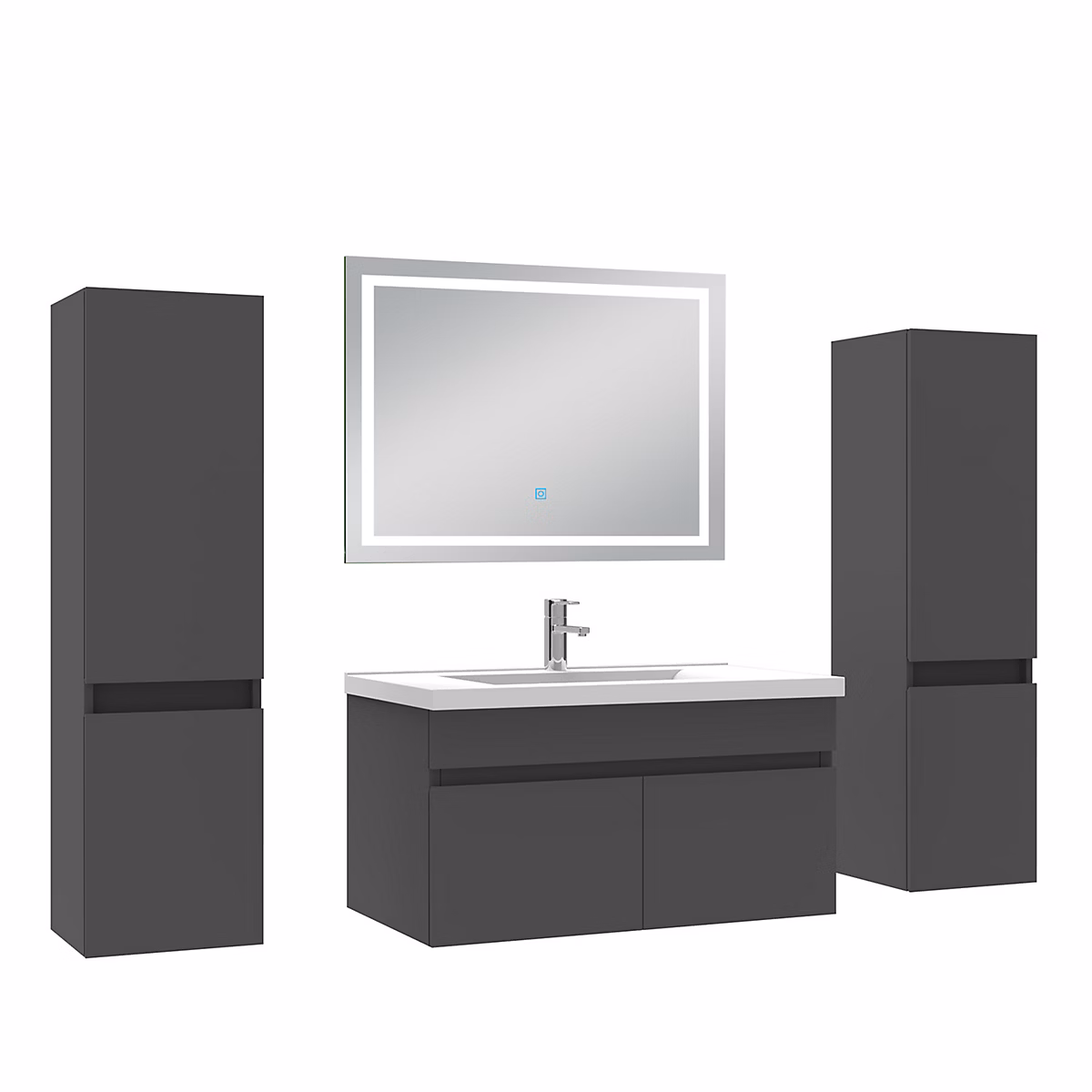 Ensemble meubles Salle de Bain 80cm avec colonne + miroir lumineux 3 couleurs Anthracite – Réf. PZAXRMEFI1247739333