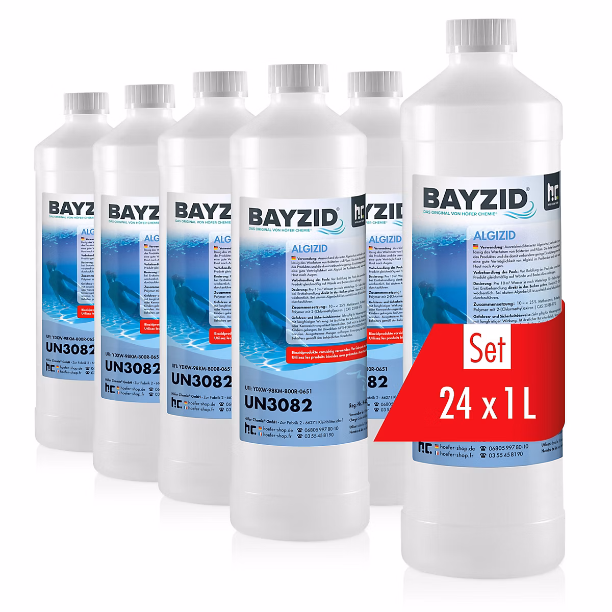 Anti – algues Bayzid 24 x 1 L, Algicide Préventif Pour Piscines Contre Algues, Champignons Et Bactéries