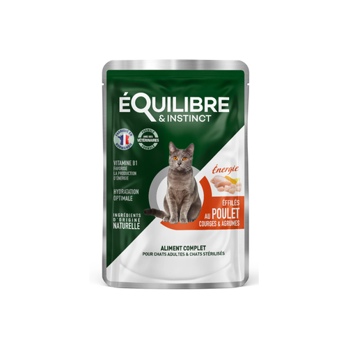POCHON ÉFFILÉS CHAT - ÉQUILIBRE & INSTINCT® ÉNERGIE - POULET - 85G