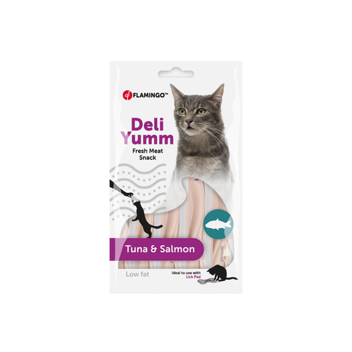 FRIANDISES POUR CHAT FLAMINGO® DELI YUMM PÂTÉ THON & SAUMON - 5X14G