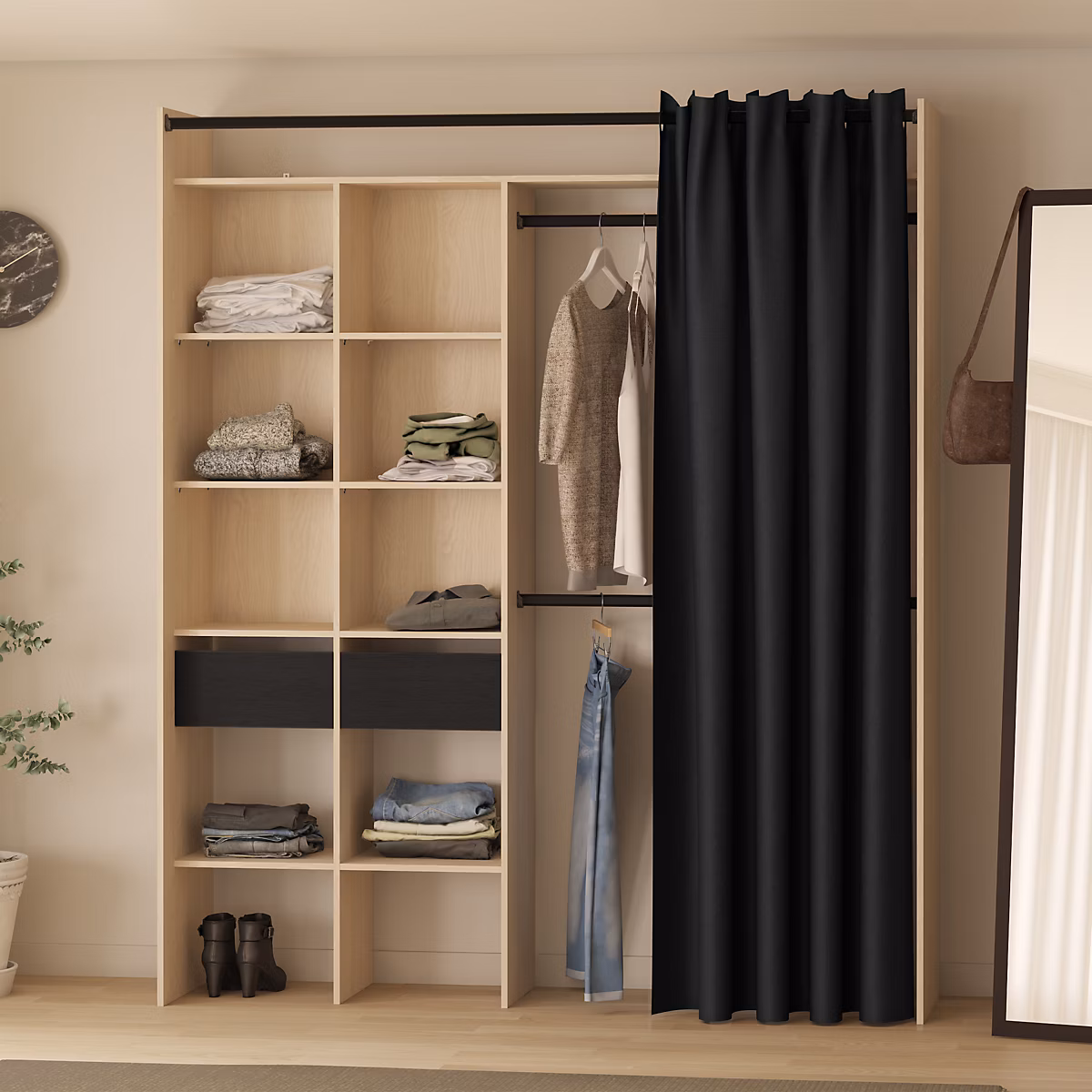 Kit dressing Ossimi décor chêne naturel H.218 x L.186 x P.50 cm | Dressing