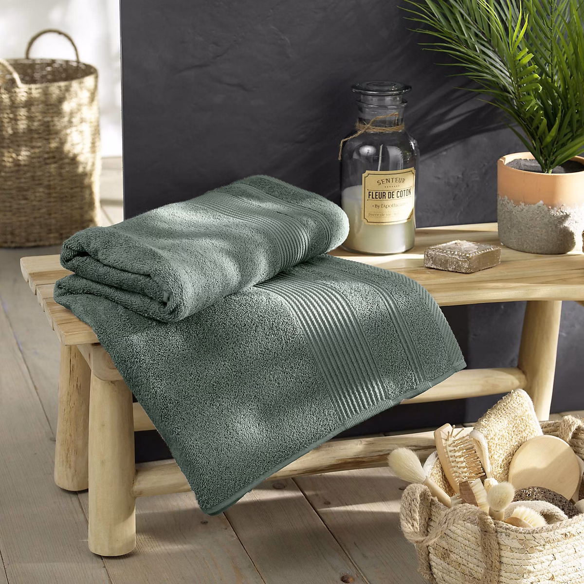 Drap de bain 90 × 150 cm Coton éponge uni Tendresse Cèdre 500 g/m²