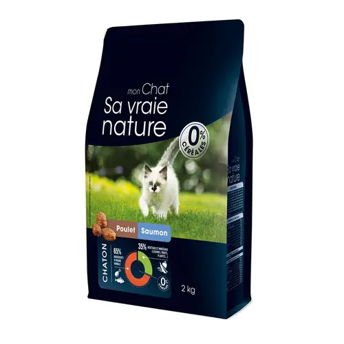 Nature utile：Croquettes sans céréales pour chaton au poulet et au saumon Sa Vraie Nature - 2 kg