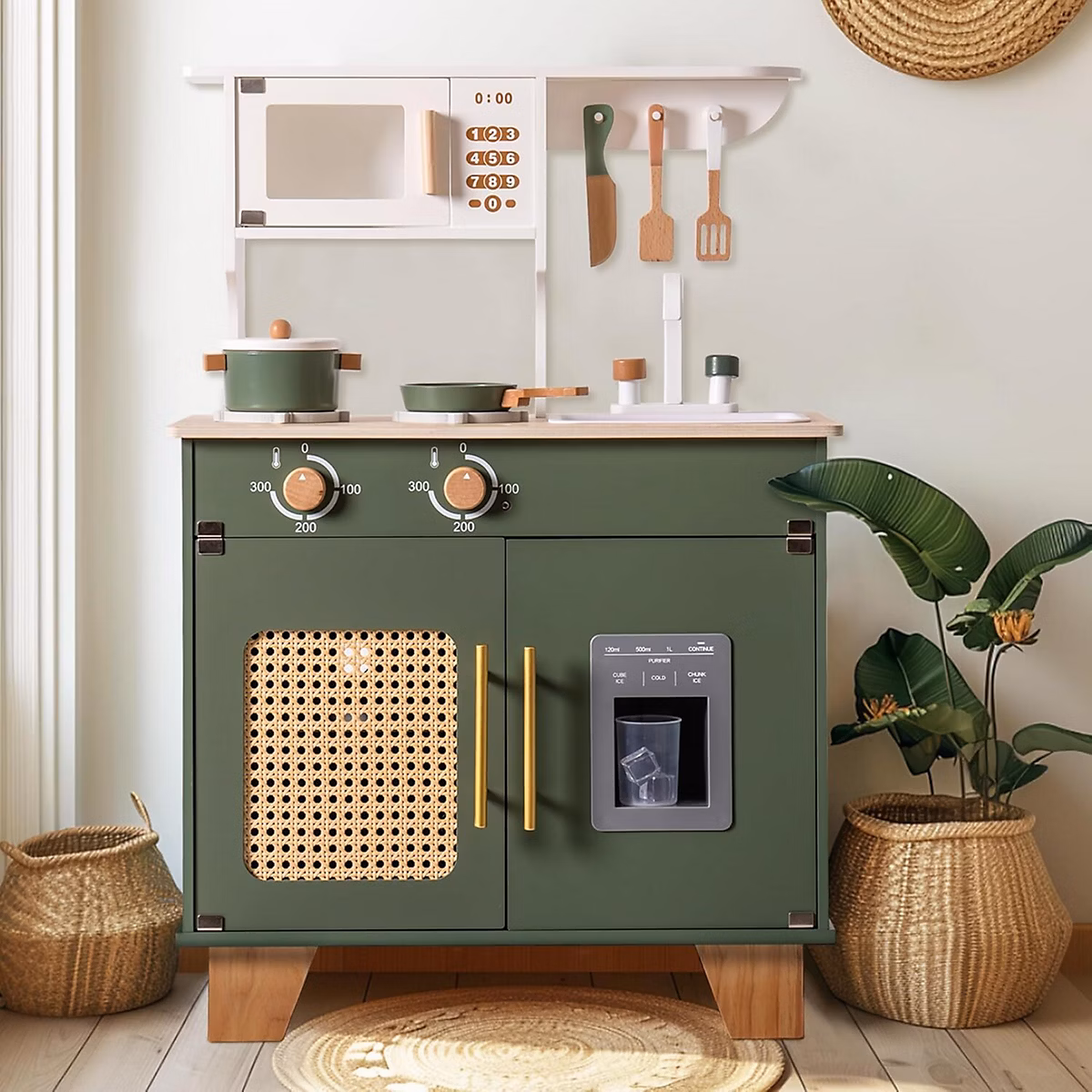 Cuisine jouet rétro en bois pour enfants avec accessoires vert vintage – Réf. SGCLIPMNN4687813551