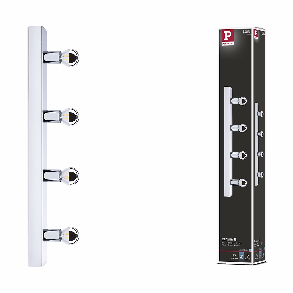 Luminaire et éclairage intérieur – Éclairage de miroir Regula II IP44 E14 230V max. 4x40W gradable Chrome