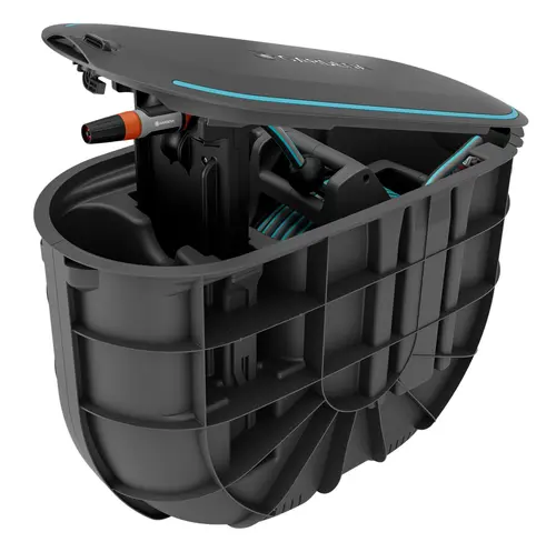 Pour donner du style au jardin:Dévidoir automatique RollUp M enterré coloris noir Gardena - 35 x 70 x 48,5 cm
