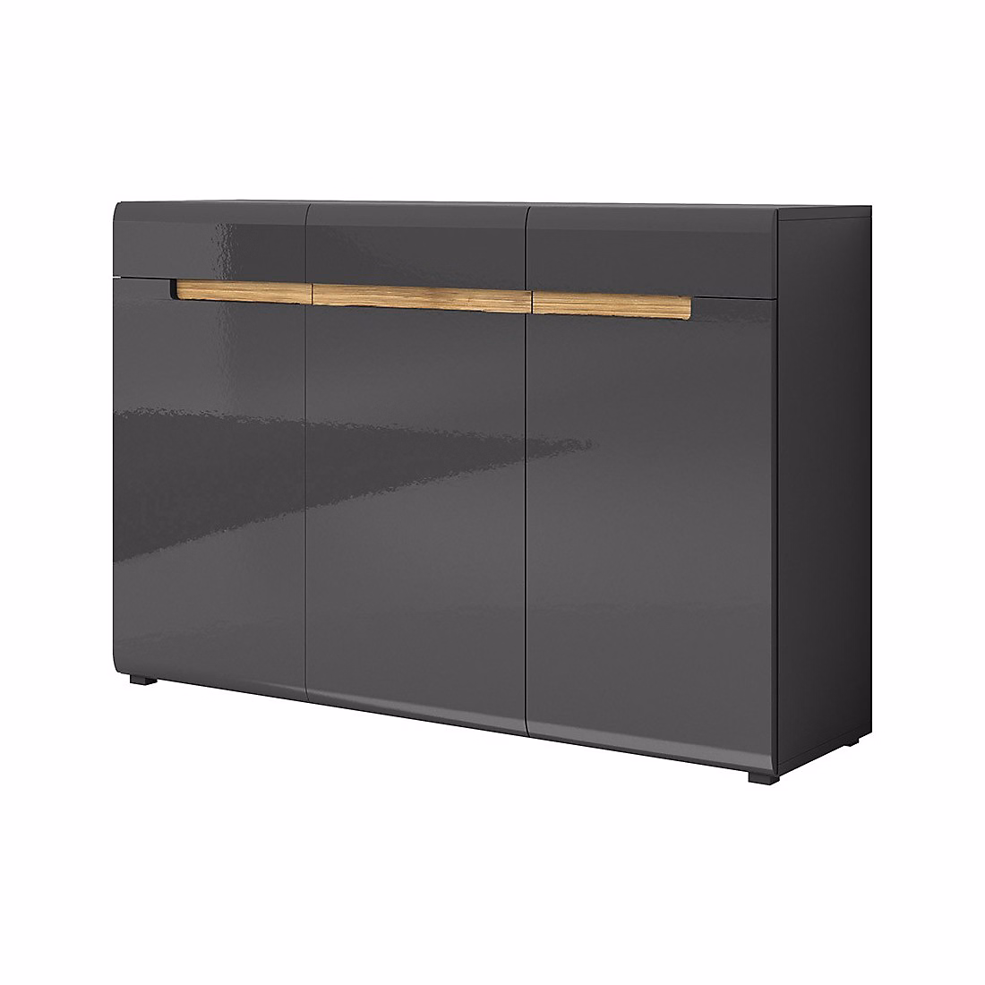 Commode design LUCIA – 3 portes et 3 tiroirs. Coloris gris brillant et chene
