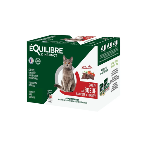 PACK POCHONS ÉFFILÉS CHAT - ÉQUILIBRE & INSTINCT® VITALITÉ - BOEUF - 12X85G