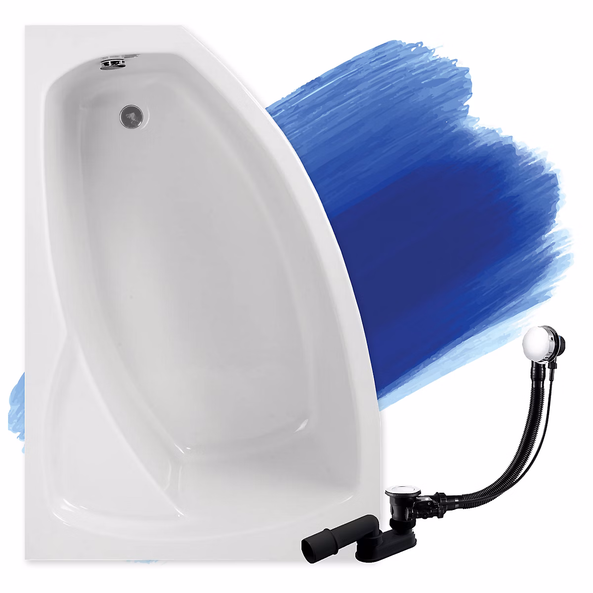 Baignoire asymétrique 140 × 90 Gauche FRIDA acrylique blanc – sans Habillage + Pieds + Vidage à chromé