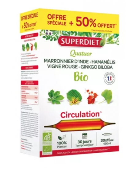 Super Diet - Quatuor Circulation Bio - 20 ampoules + 10 offertes