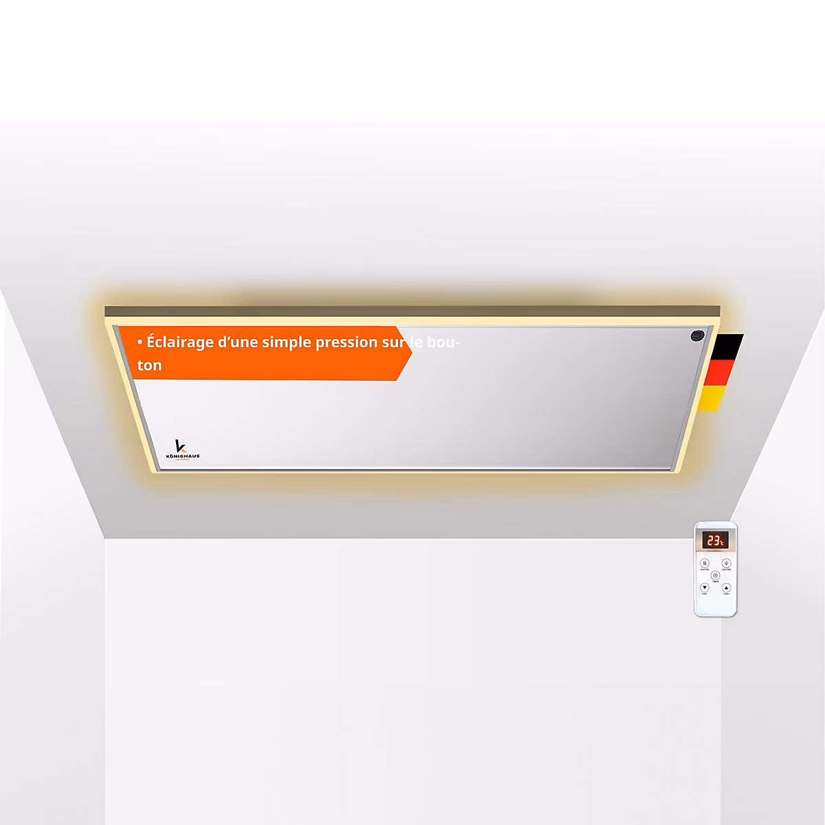 Chauffage infrarouge avec éclairage LED | télécommande et montage au plafond – IP44 – 800W
