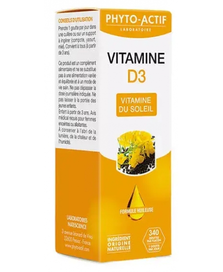 Vitamine D3 400UI (2000UI/5 gouttes/jour) Flacon compte gouttes 15ml