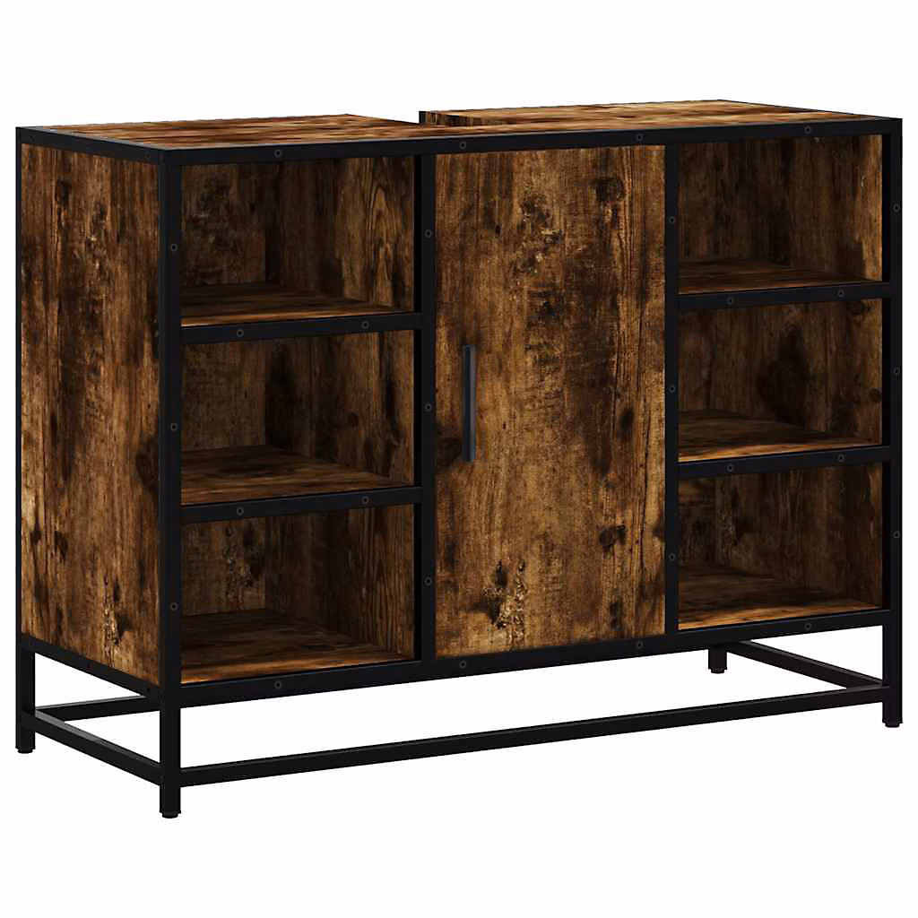 WC – Armoire lavabo de salle de bain chêne fumé bois d'ingénierie vidaXL