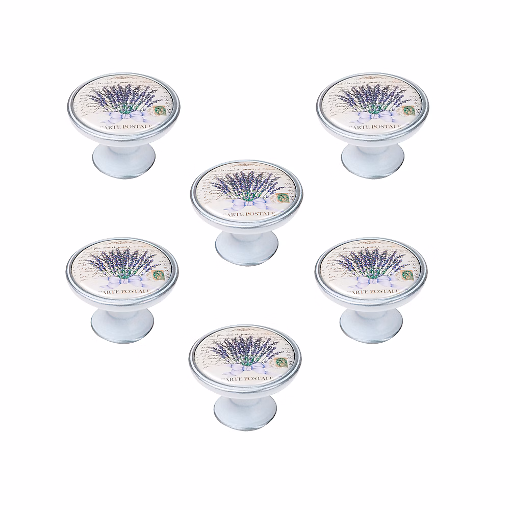 6 Un. bouton poignées de meuble Vintage Retro métal argent patine blanc lavande provence – diamètre 37MM