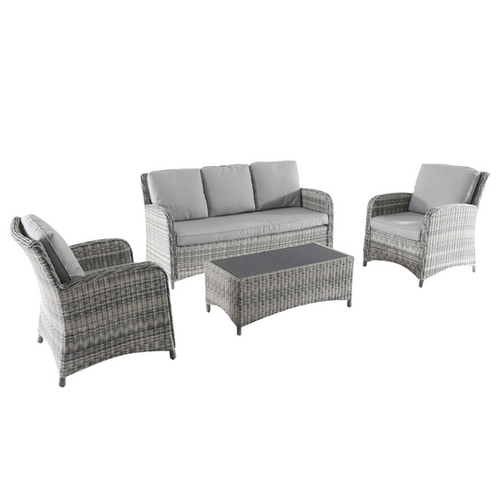 SALON DE JARDIN 4 PIÈCES 'BIASCA' MWH® - ALU ET RÉSINE TRESSÉE - GRIS