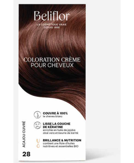 Beliflor Coloration Crème pour Cheveux 28 Acajou Cuivré