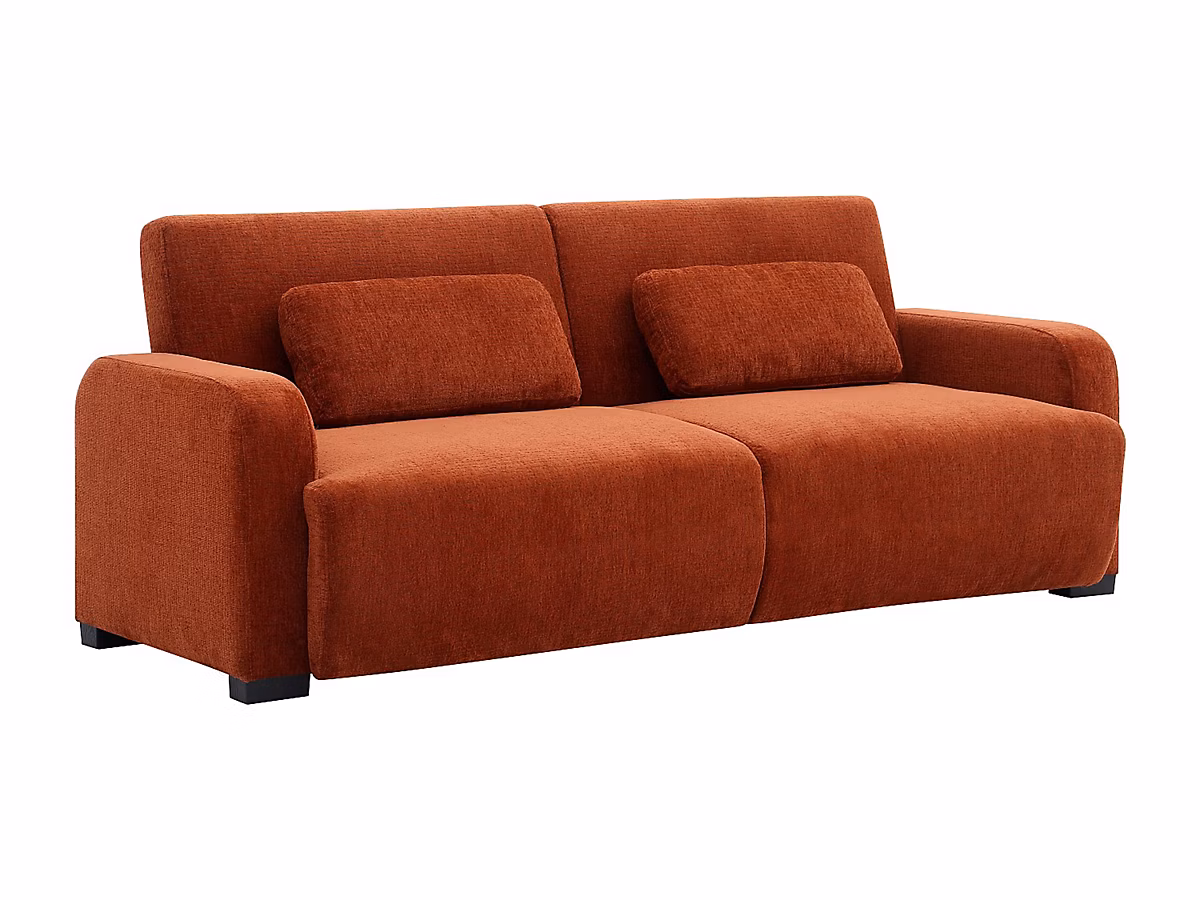 Canapé 3 places convertible clic – clac en tissu chenille terracotta LOMARIO