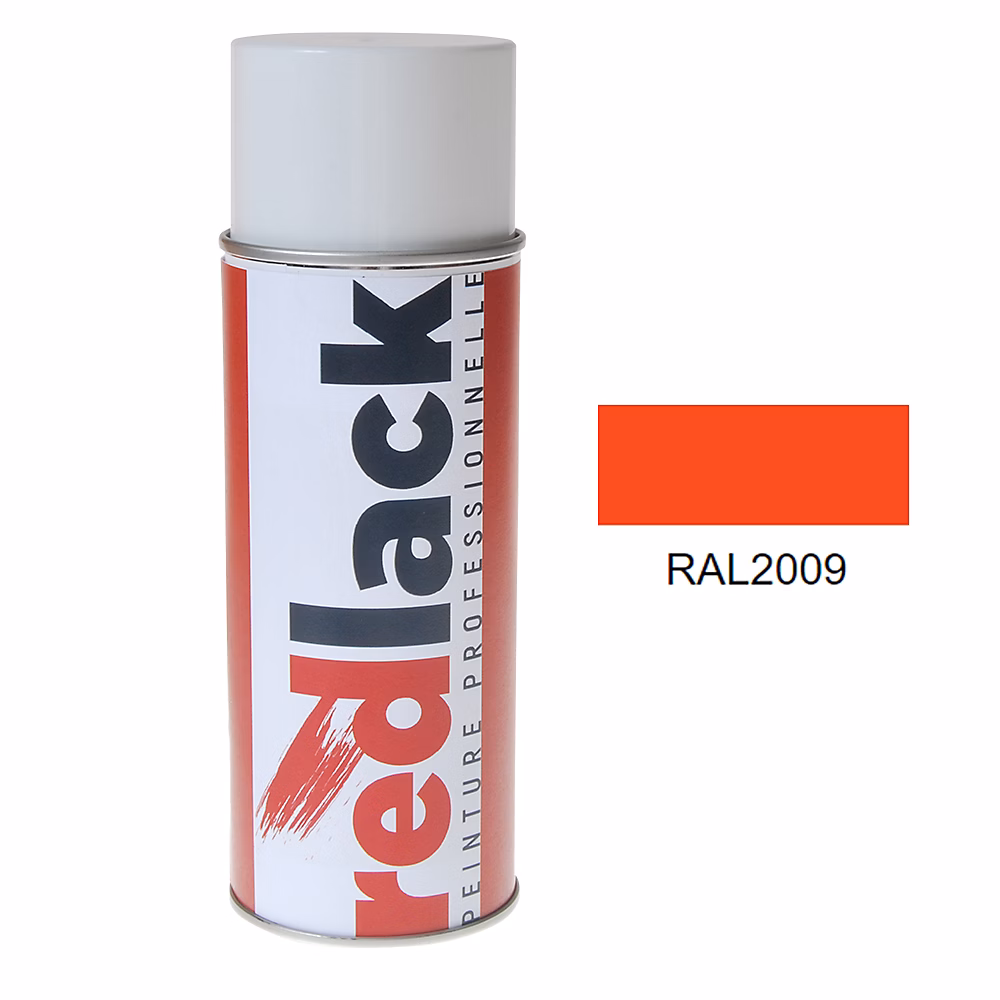 Bombe de peinture Aérosol – spray, 400ml, RAL 2009 Orangé signalisation, Satiné, multisupport, Redlack, RAL2009