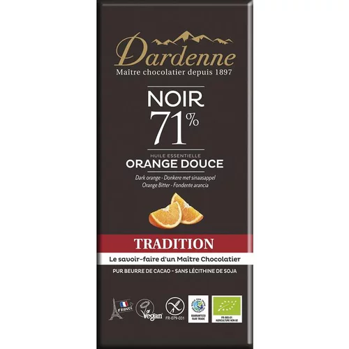Le jardin au quotidien:Tablette chocolat noir tradition Orange douce 71% cacao sans gluten 70g