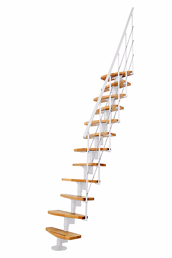 Escalier droit 10 marches – Hauteur à franchir 1.89 à 2.49m, Largeur 65cm, Structure blanche et marche hêtre, NIZZA60/I/BN, 10