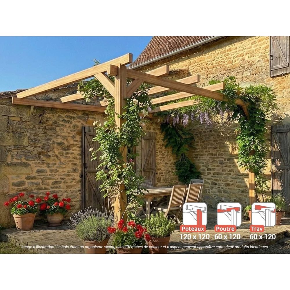JARDIDECO Pergola adossée en lamellé-collée le mans 400 x 400 cm - mardeland