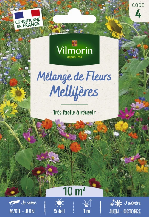 Extérieur nature:Mélange de fleurs mellifères Vilmorin - graines à semer pour 10 m² de surface