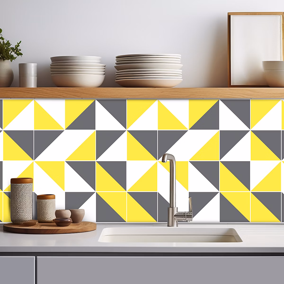 Crédence adhésive design jaune et gris – 40 × 100cm