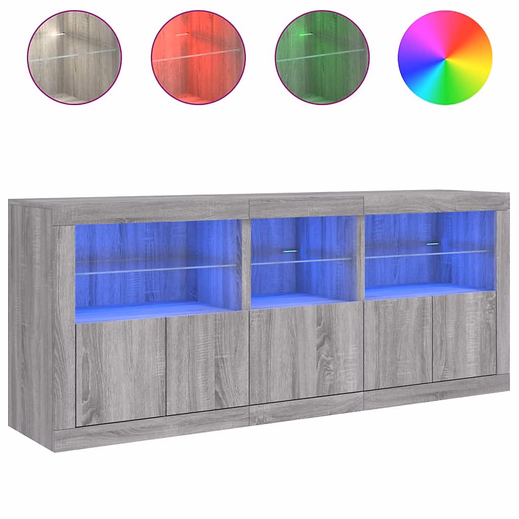 Buffet avec lumières LED sonoma gris 162 × 37 × 67 cm vidaXL