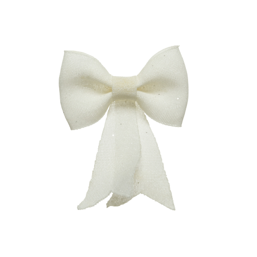 NOEUD DÉCORATIF BLANC AVEC PAILLETTES - H14CM
