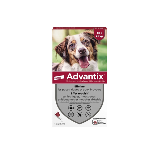 PIPETTES ANTIPARASITAIRE ADVANTIX® - CHIEN MOYEN - 4X2,5ML
