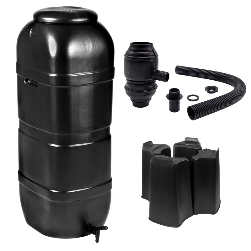 Récupérateur d'eau 100L noir - Pied et connecteur inclus