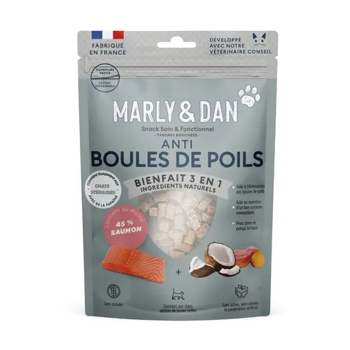 Tout au jardin：Friandises pour chat tendres bouchées boules de poils Marly & Dan - 40 g