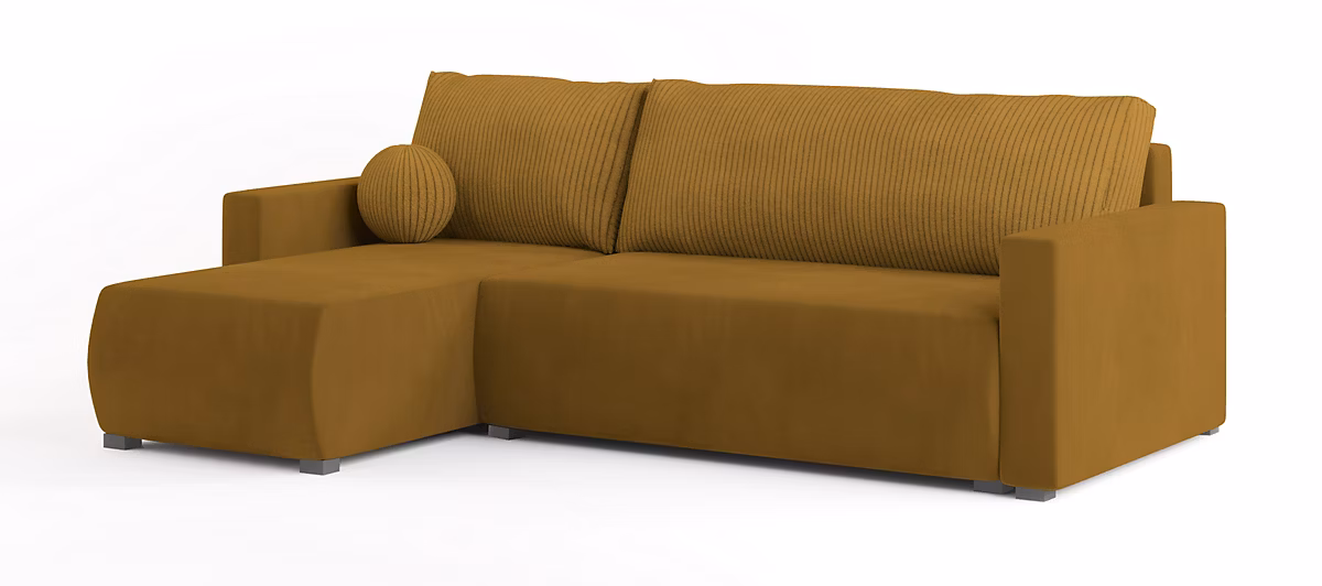 Canapé d'angle sorge jaune en peluche avec fonction de couchage | Canapé
