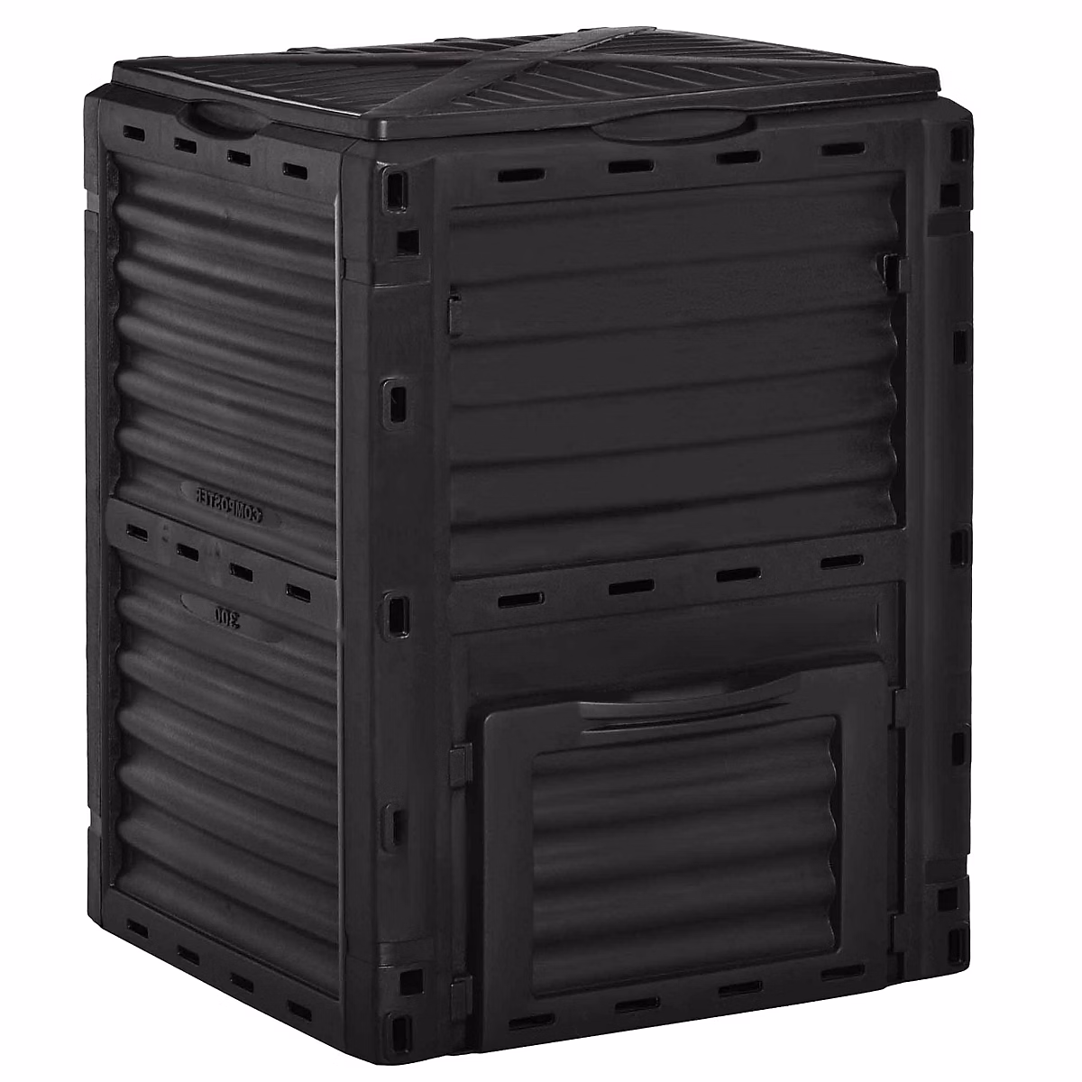 Composteur de jardin 300L – grande porte et couvercle, aération optimale, polypropylène noir